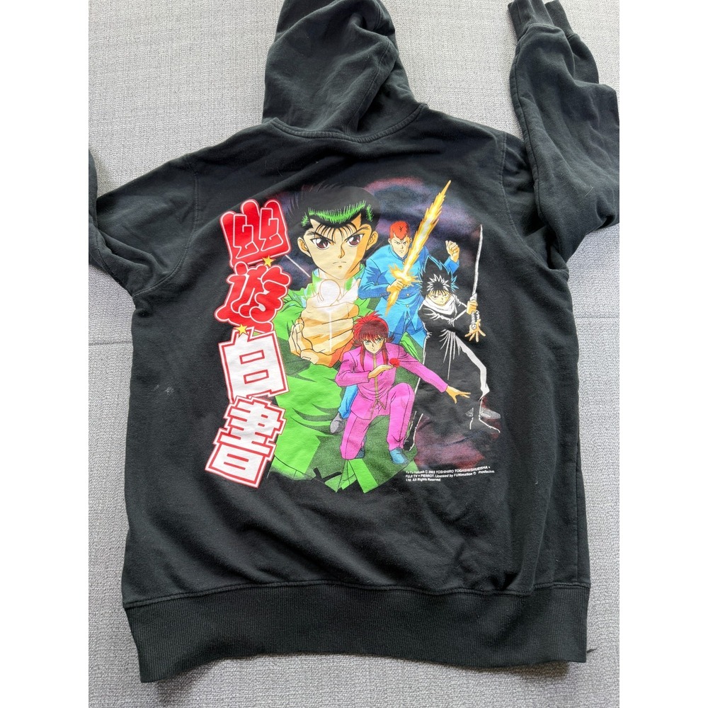 Yu Yu Hakusho Animation Japanese Hoodie Mens L Black Graphic Cotton Fleece Lined - Picture 4 of 6